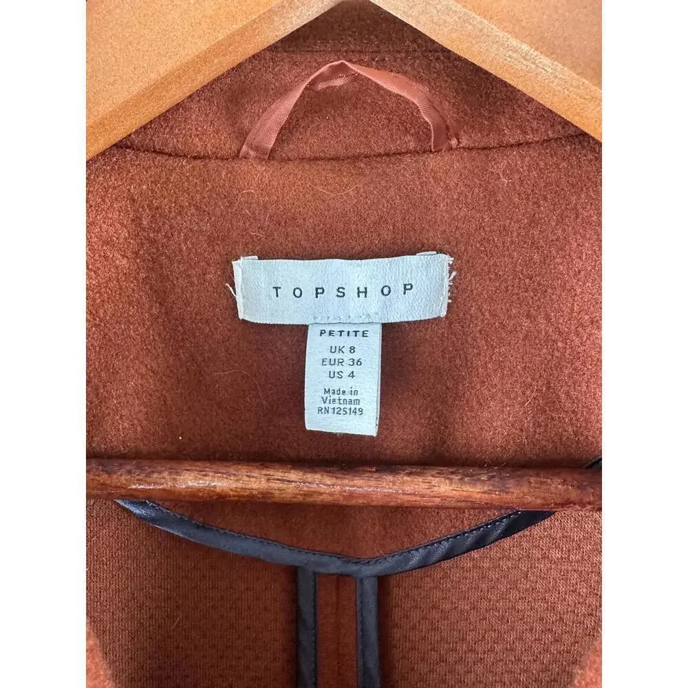 Topshop Carly Coat Rust Brown Orange Long Jacket Women’s size 4 Small